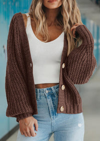 PRETTYGARDEN Women's Chunky Knit Open Front Sweater Long Sleeve Button Loose Short Cardigan Outerwear Coats