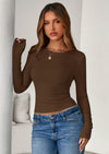 PRETTYGARDEN Womens Summer Fall Long Sleeve Shirts Ribbed Knit Fitted Basic Tee Going Out Tops Underscrub Casual Outfits