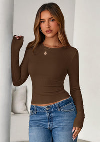 PRETTYGARDEN Womens Summer Fall Long Sleeve Shirts Ribbed Knit Fitted Basic Tee Going Out Tops Underscrub Casual Outfits