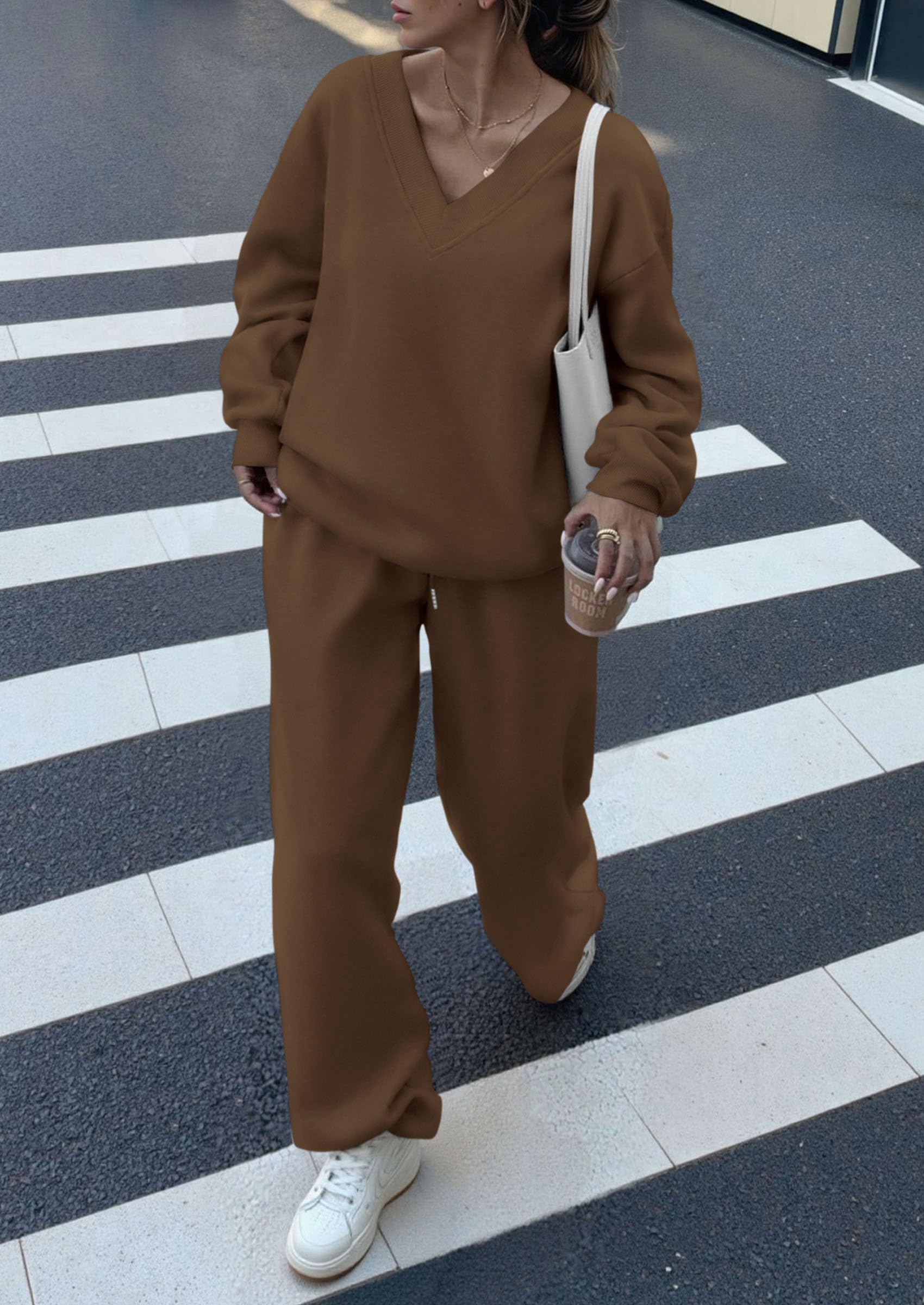 PRETTYGARDEN Casual Winter Two Piece Sets for Women V Neck Sweatshirt Loose Wide Leg Pants Tracksuit Knit Fall Outfits