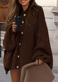 PRETTYGARDEN Women's Winter Button Down Cardigan Sweaters Mock Neck Lantern Long Sleeve Chunky Knit Jacket Trendy Outerwear