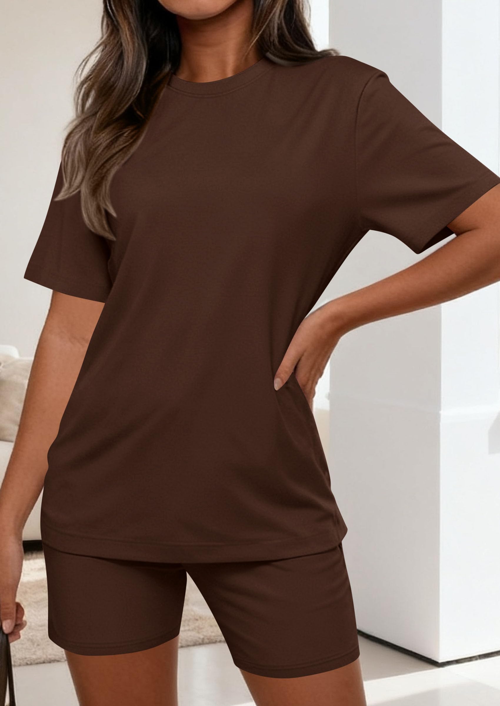 PRETTYGARDEN Women's Two Piece Matching Lounge Sets Summer Casual Tops Short Sleeve Shirts Shorts Travel Airport Outfits PRETTYGARDEN