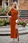 PRETTYGARDEN Summer One Shoulder Long Formal Women's Dress Sleeveless Ruched Bodycon Wedding Guest Slit Maxi Dresses