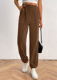 Elastic High Waisted Work Office Corduroy Casual Pants with Pockets