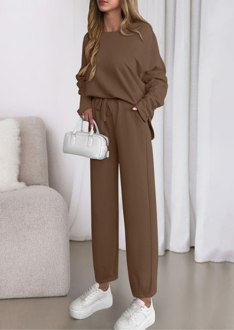 PRETTYGARDEN Womens 2 Piece Matching Lounge Sets Fall Long Sleeve Boatneck Sweatsuit Drawstring Sweatpants Pockets