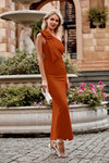 PRETTYGARDEN Summer One Shoulder Long Formal Women's Dress Sleeveless Ruched Bodycon Wedding Guest Slit Maxi Dresses