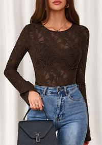 PRETTYGARDEN Womens Lace Long Bell Sleeve Tops Fall Sexy See Through Sheer Floral Blouse Shirt Fitted Going Out Outfits