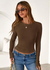 PRETTYGARDEN Womens Summer Fall Long Sleeve Shirts Ribbed Knit Fitted Basic Tee Going Out Tops Underscrub Casual Outfits