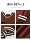 PRETTYGARDEN Women's Oversized Sweatshirts Casual Long Sleeve Stripes Knit V Neck Pullover Top Fall Teens Preppy Clothes