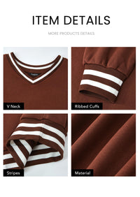 PRETTYGARDEN Women's Oversized Sweatshirts Casual Long Sleeve Stripes Knit V Neck Pullover Top Fall Teens Preppy Clothes