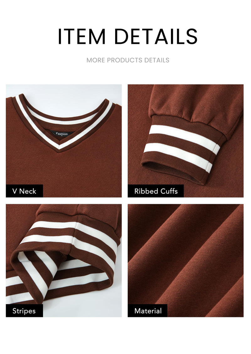 PRETTYGARDEN Women's Oversized Sweatshirts Casual Long Sleeve Stripes Knit V Neck Pullover Top Fall Teens Preppy Clothes
