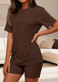 PRETTYGARDEN Women's Two Piece Matching Lounge Sets Summer Casual Tops Short Sleeve Shirts Shorts Travel Airport Outfits PRETTYGARDEN