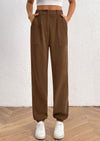 Elastic High Waisted Work Office Corduroy Casual Pants with Pockets