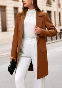 PRETTYGARDEN Women's Spring Fall Long Blazer Jackets Long Sleeve Lapel Pockets Loose Fit Work Casual Blazers Outerwear