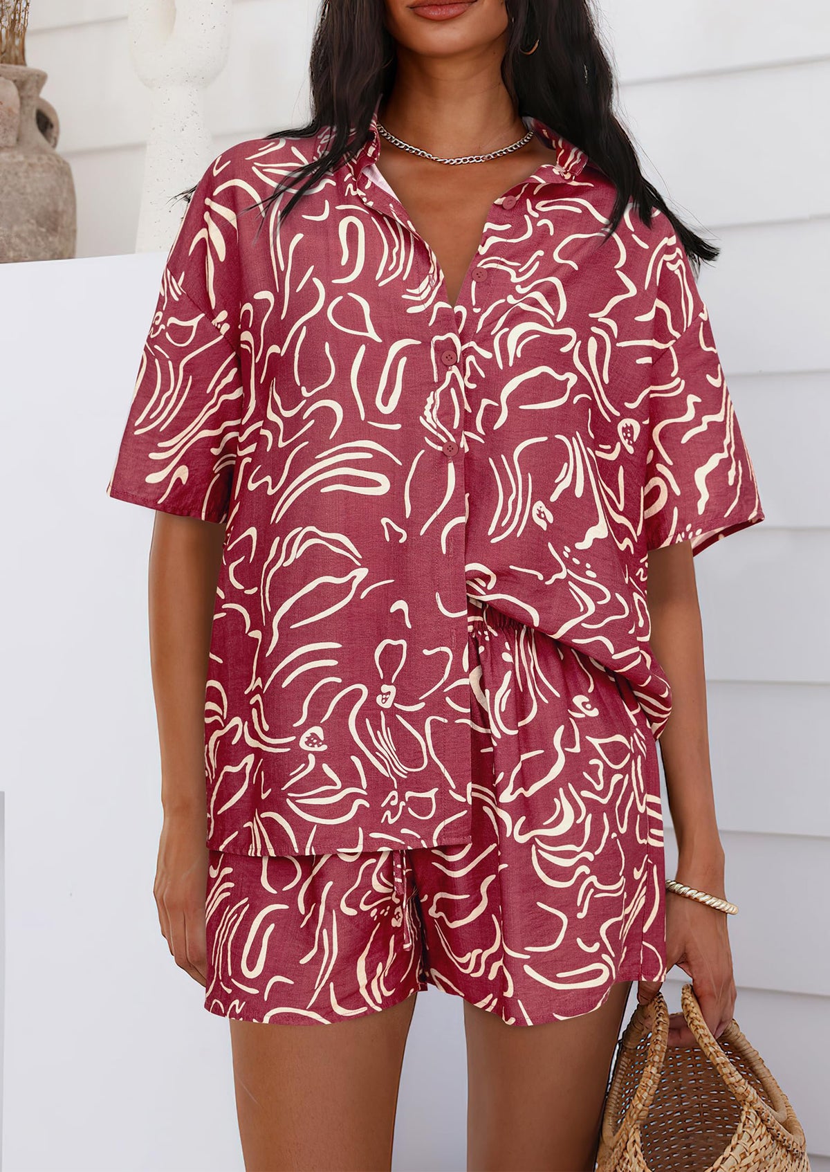 Casual Printed Beach Short Sleeve Tops Lounge Shorts Two Piece Sets