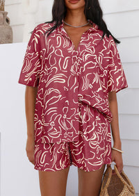 Casual Printed Beach Short Sleeve Tops Lounge Shorts Two Piece Sets