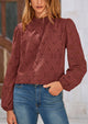 Casual Embroidered Long Puff Sleeve Ruffle Eyelet Lace Blouses