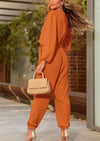 PRETTYGARDEN Women's Fall Jumpsuits Dressy Casual Pants Romper Spring Long Sleeve V Neck Belt Pockets One Piece Outfits