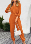 PRETTYGARDEN Women's Fall Jumpsuits Dressy Casual Pants Romper Spring Long Sleeve V Neck Belt Pockets One Piece Outfits