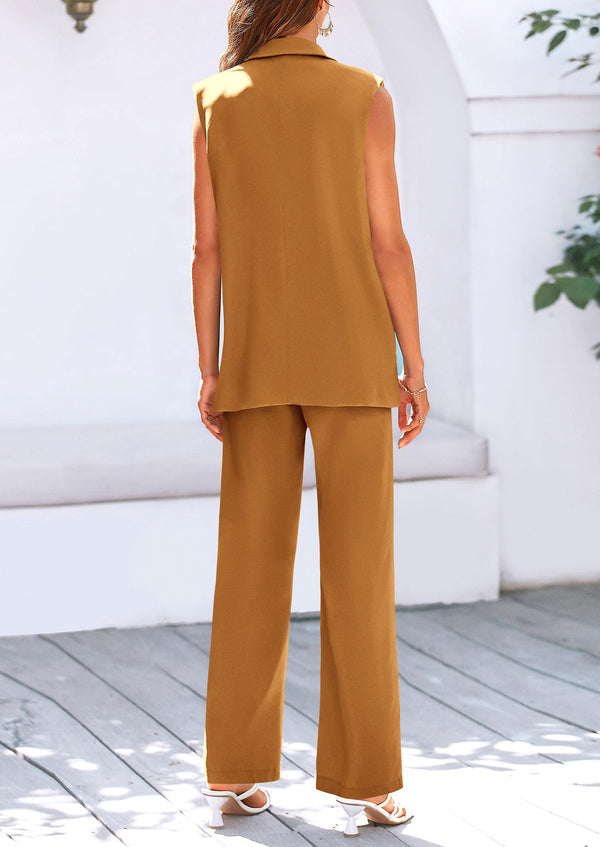 Sleeveless Suit Vest And Wide Leg Pants Business Casual Blazer Set