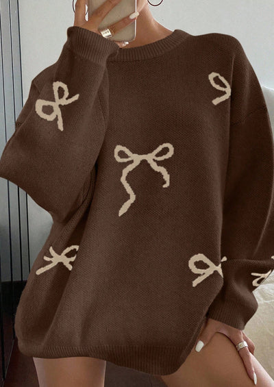 PRETTYGARDEN Fall Long Sleeve Pullover Sweaters for Women Trendy Crewneck Casual Cute Bow Chunky Knit Oversized Sweater