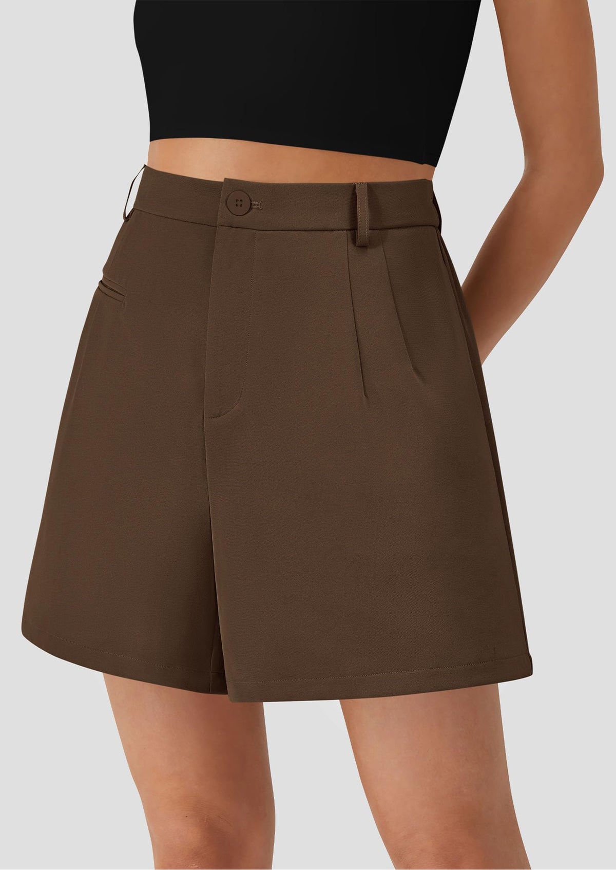 Elastic High Waisted Wide Leg Business Casual Dressy Shorts with Pockets