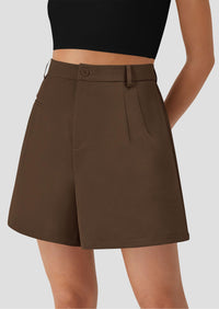 Elastic High Waisted Wide Leg Business Casual Dressy Shorts with Pockets