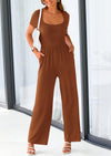PRETTYGARDEN Casual Short Sleeve Square Neck Wide Leg Jumpsuit Rompers