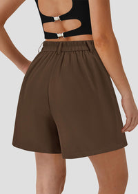 Elastic High Waisted Wide Leg Business Casual Dressy Shorts with Pockets