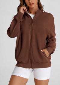 Full Zip Up Long Sleeve Loose Fit Trendy Casual Cardigan with Pockets