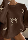 PRETTYGARDEN Fall Long Sleeve Pullover Sweaters for Women Trendy Crewneck Casual Cute Bow Chunky Knit Oversized Sweater