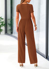 PRETTYGARDEN Casual Short Sleeve Square Neck Wide Leg Jumpsuit Rompers