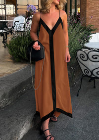 Elegant V Neck Spaghetti Strap Flowy Cocktail Party Maxi Dresses