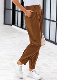 Summer High Waisted Ankle Length Trouser Slacks With Pockets