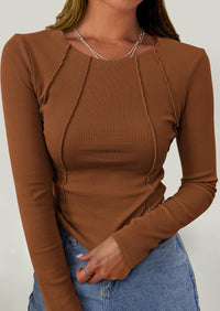 Long Sleeved Crop Exposed Casual T-Shirt