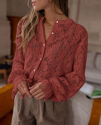 PRETTYGARDEN Women's Dressy Casual Lace Blouse Long Sleeve Button Up Shirts Tops Spring Fall Fashion Clothes