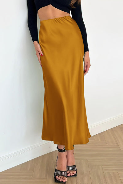 PRETTYGARDEN Women's Satin Skirts Dressy Casual Fall High Waisted Cocktail Wedding Flowy Elegant A Line Midi Skirt