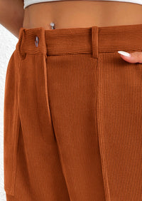 Elastic High Waisted Work Office Corduroy Casual Pants with Pockets