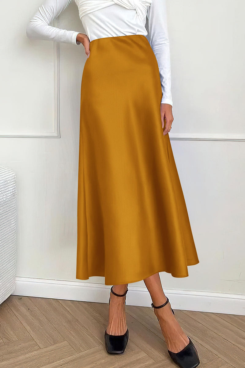 PRETTYGARDEN Women's Satin Skirts Dressy Casual Fall High Waisted Cocktail Wedding Flowy Elegant A Line Midi Skirt