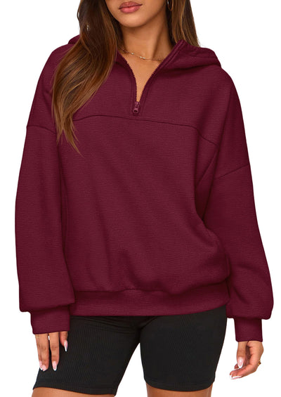 PRETTYGARDEN Womens Hoodies Cropped Fleece Sweatshirts Fall Fashion Quarter Zip Pullover Long Sleeve Tops Winter Clothes