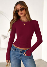 PRETTYGARDEN Womens Summer Fall Long Sleeve Shirts Ribbed Knit Fitted Basic Tee Going Out Tops Underscrub Casual Outfits