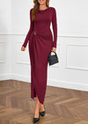 PRETTYGARDEN Women's Fall Wedding Guest Cocktail Midi Dresses Elegant Long Sleeve Bodycon Ruched Dress Fashion Clothing PRETTYGARDEN