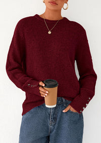 PRETTYGARDEN Womens Sweaters Fall Fashion Casual Crewneck Pullover Button Long Sleeve Cute Knit Tops Winter Clothes