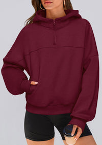 PRETTYGARDEN Womens Hoodies Cropped Fleece Sweatshirts Fall Fashion Quarter Zip Pullover Long Sleeve Tops Winter Clothes