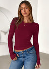 PRETTYGARDEN Womens Summer Fall Long Sleeve Shirts Ribbed Knit Fitted Basic Tee Going Out Tops Underscrub Casual Outfits