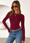 PRETTYGARDEN Womens Summer Fall Long Sleeve Shirts Ribbed Knit Fitted Basic Tee Going Out Tops Underscrub Casual Outfits