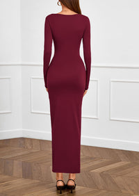 PRETTYGARDEN Women's Fall Wedding Guest Cocktail Midi Dresses Elegant Long Sleeve Bodycon Ruched Dress Fashion Clothing PRETTYGARDEN