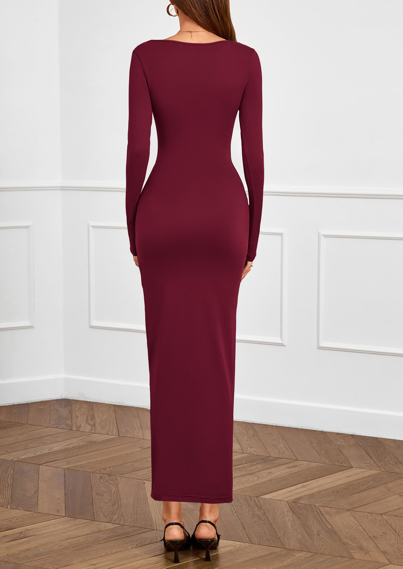 PRETTYGARDEN Women's Fall Wedding Guest Cocktail Midi Dresses Elegant Long Sleeve Bodycon Ruched Dress Fashion Clothing PRETTYGARDEN