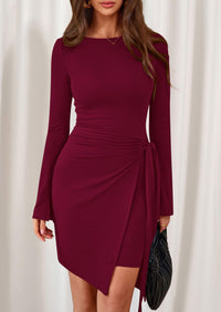 PRETTYGARDEN Women Mini Bodycon Dresses Long Sleeve Ruched Fitted Short Night Out Trendy Party Club Outfits Fall Clothes