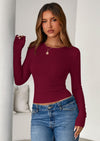 PRETTYGARDEN Womens Summer Fall Long Sleeve Shirts Ribbed Knit Fitted Basic Tee Going Out Tops Underscrub Casual Outfits